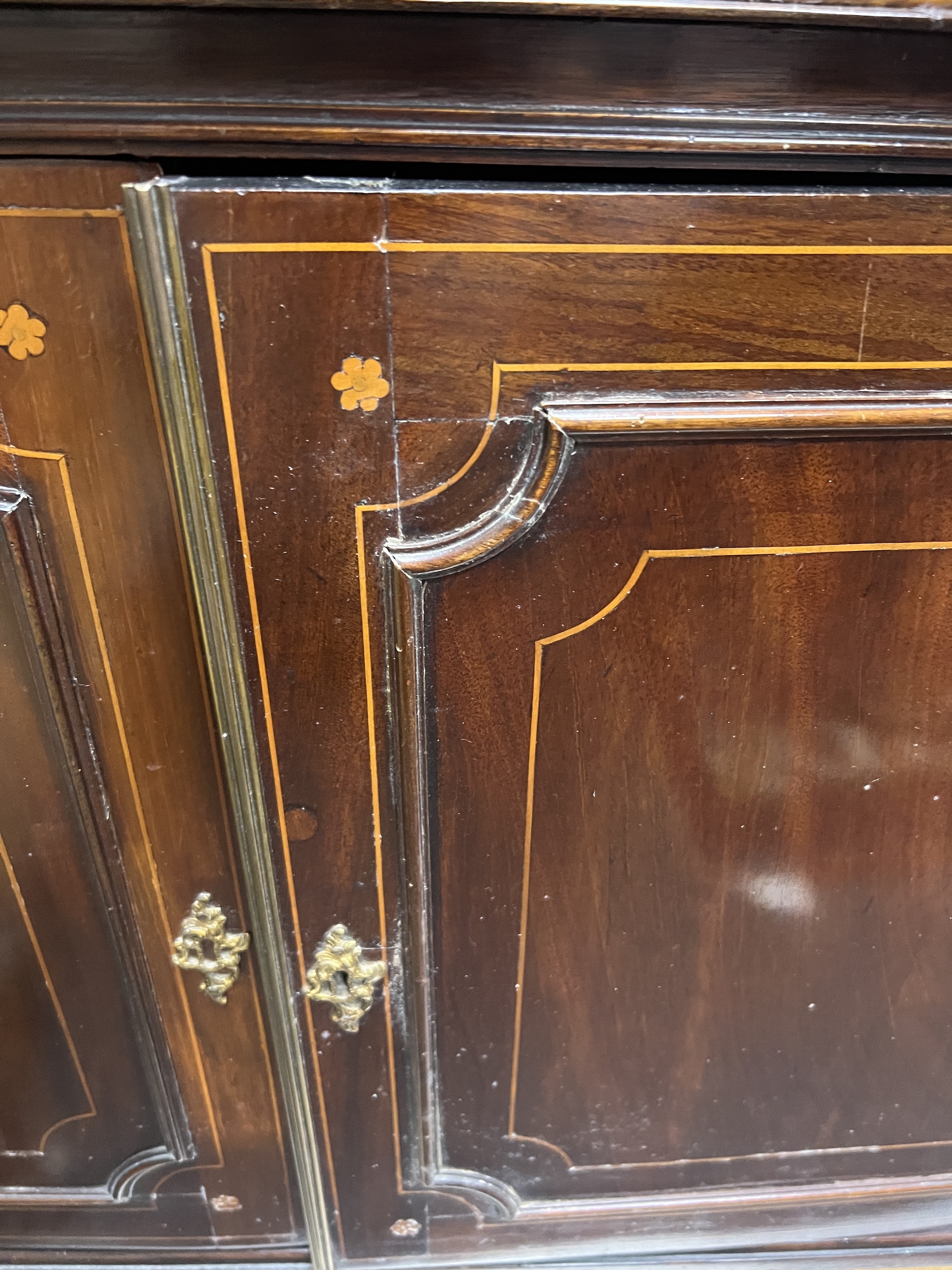 A George III inlaid mahogany secretaire bookcase, width 117cm, depth 54cm, height 228cm